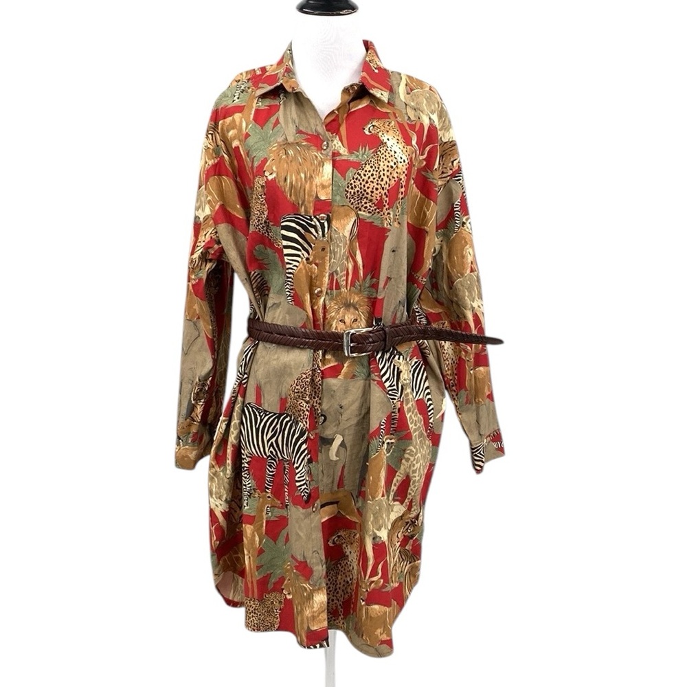 Vintage Ground Control Shirt Dress Women’s One Size Safari Red Button Up + Belt